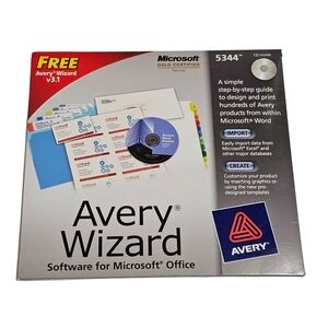 New Sealed Avery Wizard CD 5344 for Microsoft Office Windows Vista XP 2000 ME 98